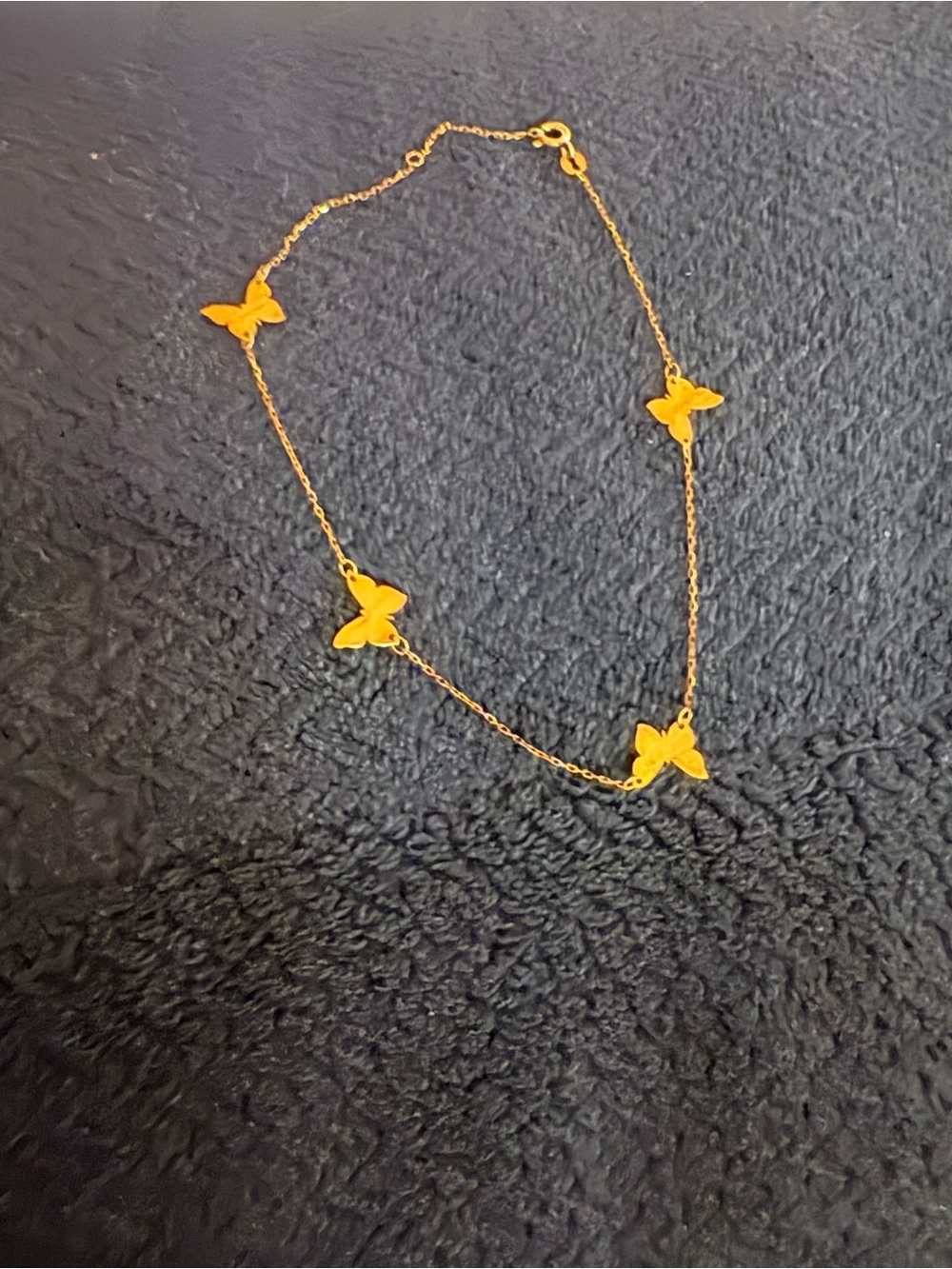Delicate 14Kt Yellow Gold Triple Butterfly Anklet